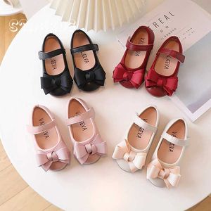Flat shoes Classic Ribbon Bow Ballet Apartment Girls Fashion Red Mary Shoes Baby Spring Pink Leather Dress Zapatos Q240523
