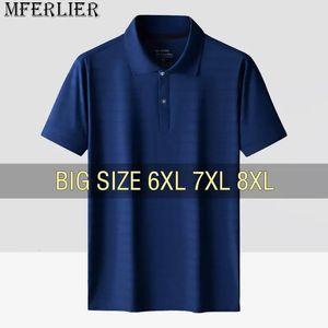 Polo da uomo Shirt fresco sottile estate sovradimensionata 6xl 7xl 8xl plus size magliette a maniche corte elastiche a maniche corte nera sciolte maschio traspirato 240524 240524