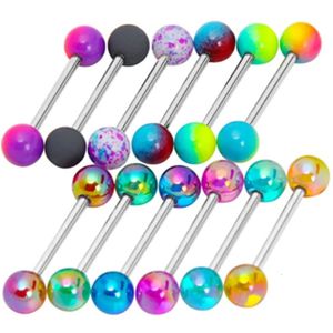 6pcs Edelstahl herrlicher Zungenring -Schüttung 14G Nippel Piercing Bar Lot Glitter Set Langhantelschmuck 240523