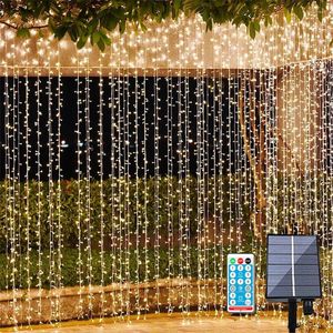 Strings 6X3M 600 LED Solar Curtain Lights With Remote Waterproof Waterfall Fairy Light String Window Wall Hanging Icicle