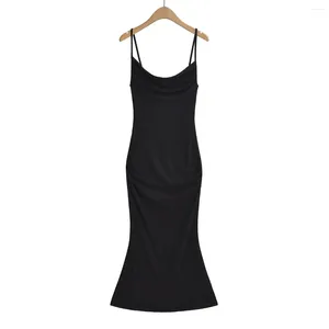 Casual klänningar 2024 Bazaleas butiksklänning stretch grundläggande bodycon svart maxi elegant rygglös lång sjöjungfrun kvinnors tjänsteman