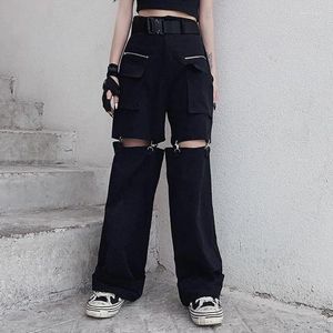 Calças femininas Moda Mulher Coreana Cargo Black Casual para fêmeas versáteis de rua de streetwear versátil Leg.