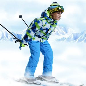 Barn termisk skiddräkt vattentäta byxor+jacka pojke flicka vinter sport vindtät kvalitet barn skidåkning och snowboard 2 st.