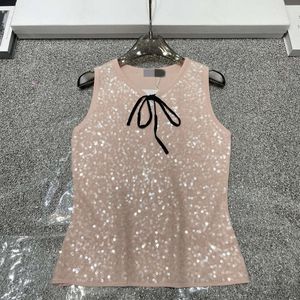 Kvinnors stickor Tees MM24 Summer Elite Xiaoxiangfeng Heavy Industry Bead Bow Sticked Tank Top