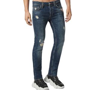 Distressed patch non revealing jeans, fashionable slim fit elastic men's jeans M524 45