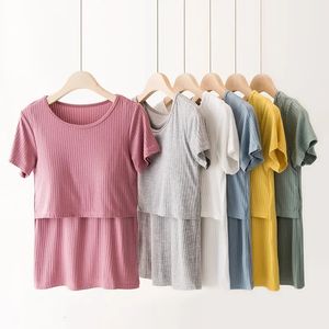 Modalna T-shirt letni karmienie piersią dla kobiet w ciąży po porodzie mamusi domy topy matka macierzyńska ubrania pielęgniarskie plus rozmiar 3xl 240524