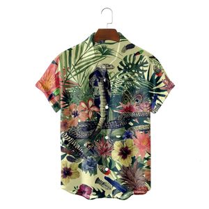 Unisex 2024 sommar hawaiian 3d tryck skjorta män och kvinnor tecknad djur mönster kort hylsa löst andningsbar t