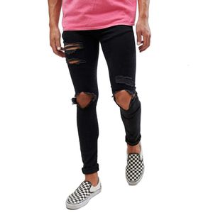 Oversized elastic slim fit jeans, fashionable distressed men's jeans M524 55