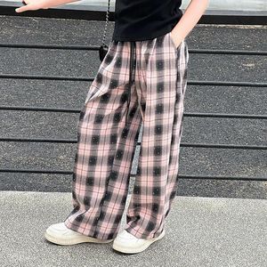 Hosenmädchen Hosen Sommerkleid 2024 Große Kinder im westlichen Stil Plaid Casom Cool Cool Wide-Big Kid