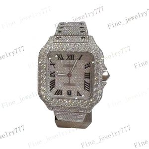 2022 Luxus vereisert Diamond Square Watch Moissanite Watch Mens Diamond Handgelenk Mechanische Uhr für Datum