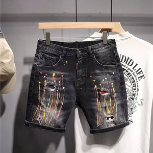 Krótkie dżinsowe spodnie dla mężczyzn Multi Color Man Man Denim Shorts Oryginalne cienkie zaniepokojone XL retro streetwear w rude 240524