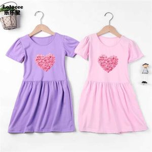 Girl's Dresses Clothing Set Heart Shaped Girl Rose Dress Summer Fashion Holiday Dress Cotton Short Sleeved Tennis Dress WX5.23