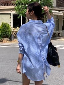 Camicette femminili camicie a strisce coreane posteriori con fiocco con lata