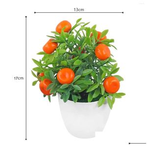 装飾的な花の花輪人工植物ボンサイオレンジオレンジ色の果樹窓枠装飾プラスチックガーデンフェイクポッツミンdhkgy