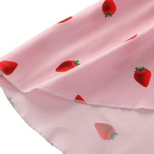 Princess Kids Girls Strawberry Printing Ruffles manica casual a V-Neck High Wust A-Line 2-7y