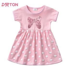 Girl's Dresses Clothing Sets DXTON cotton childrens clothing summer childrens dress girl sequin butterfly childrens dot short sleeved dress casual clothing WX5.23