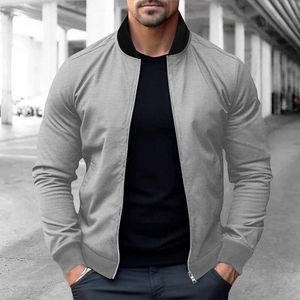 Jackets masculinos de cor sólida homem bombardeiro masculino roupas casuais roupas de rua de hip-hop jaqueta de zíper da moda masculino de beisebol de beisebol roupas piloto de jaqueta q240523