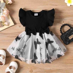 Girl's Dresses Girls Dresses 0-3-year-old Summer New Baby Girl Round Neck Flight Sleeve Bow Design Stitching Mesh Fashion Casual Dress WX5.23