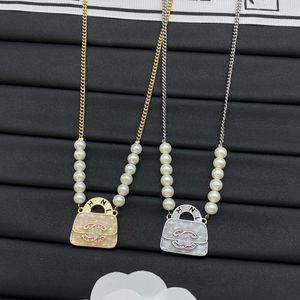 Lyxdesigner halsband varumärke hänge 18k guld pläterat par kristall pärl halsband bokstav choker kedja kvinnor födelsedag bröllop smycken gåva