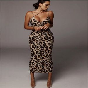 Leopard Print Casual Dresses Sleeveless V-neck Dress Women Sexy Midi Dresses Fashion Streetwear Party Outfits long skirt