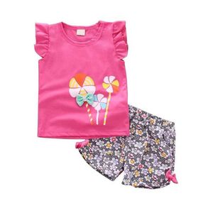 衣類セット衣類セット女の女の子の夏の服の漫画Tシャツトップ+花柄のショートパンツ2ピース新生ベビー服wx5.23