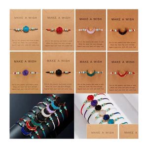 Bracelets de charme fazem um cartão de desenho resina Natural Stone Tecido Crescent Moon Lucky Red String Bracelet Jewelry Gift Drop Delt Otfmd