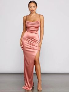 Sexy Pink Graduation Ball Kleid mit satin geteiltem Falten Brautjungfer Hochzeit Cocktail Party Feier Elegantes Abendkleid 240523