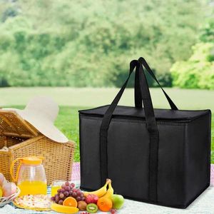 Sacos de armazenamento Bolsa isolada para entrega de alimentos grandes 65L-70L Tote de almoço com capacidade de alça sem deslizamento não tecido