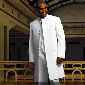 Abiti da uomo 2024 abiti lunghi pantaloni giubbotti a tre pezzi set da sposa da sposa in stile singolo blazer a petto personalizzato