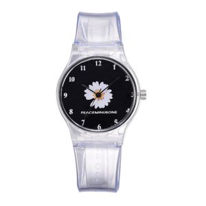 Small Daisy Jelly Watch Students Girls Cute Cartoon Chrysanthemum Silicone Watches Transparent Band Pin Buckle Wristwatches 186a