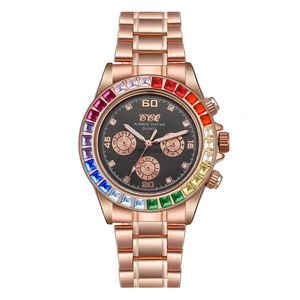 New mens stainless steel watch with diamond inlay fashionable and womens quartz
