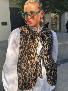 Leopard Print Bow Kamena koronkowa Kamizel Kobiety luźne bez rękawów top z czołgu