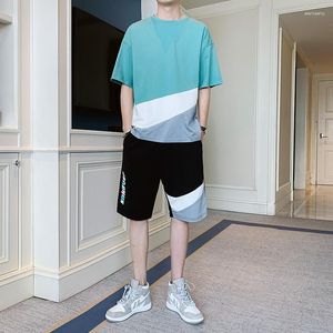 Men's Tracksuits Summer Short Sleeve T-Shirt Suit Fashion Sports Trendy Teenagers Half Student Cropped Pants Set