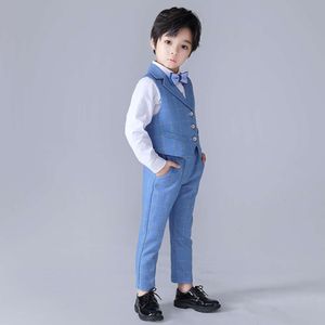 Gentleman Kindertag Performance Kleid Kostüm 2021 Jungen formelle Hochzeitsanzug Kinderjacke+Weste+Hose+Bowtie 4pcs Kleidungsstück B6F481