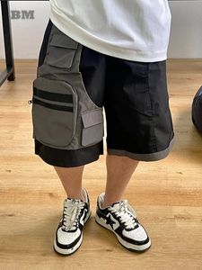 Koreański hip -hop fałszywy dwa kawałki patchwork wodoodporne szorty ładunkowe Mężczyźni Ubranie streetwearne spodenki do koszykówki Kpop 240524