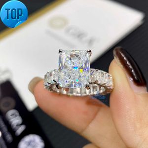 2024 핫 판매 925 실버 풀 다이아몬드 반지 밴드 5ct 9x11mm 씨어 럭셔리 디자인이있는 에메랄드 모이 사니트 다이아몬드 반지