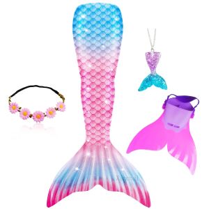 Girls Mermaid Tails for Swimming Mermaid Costume Cosplay Children Swimsuit Fantasy Beach Bikini can add Monofin Fin Halloween