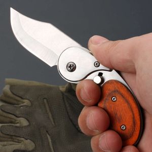 Mini Colored Wood Handle Keychain Pocket Camping Hunting Outdoor Self Defense EDC Folding Tactical Knife L2405