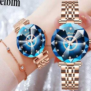 2024New Live Network Red Tiktok Womens Watch Fashion Diamond Studded Blue Glass Student Quartz Watch Set