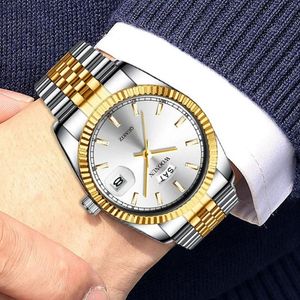 Armbandsur 2022 Luxuy Fashion Business Watch Men Silver Guldklockor Rostfritt Steel Band Day Quartz Relogio Masculino 191f