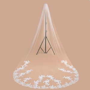 White Ivory Long Tulle Bridal Veil Velos de Novia 3M LACE Edge Cathedral Veils With Comb Wedding Accessories 231p