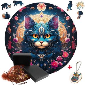 Puzzles Brightly Colorful Cute Cat Jigsaw Puzzles Wooden Classic DIY Crafts Montessori Family Educational Toys Games For Kids Adults Y240524