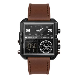 Utomhusmän tittar på Sports Digital Quartz Watch Mens Fashion Leather Band LED Clock Electronic Waterproof 50m 286p