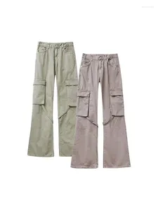 Women's Pants Women With Side Patch Pockets Straight Cargo Fashion High Waist Zipper Female Y2k Streetwear