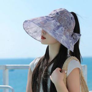 Summer Goddess Elegant Flower Cloth Big Edge Hollow Top Hat Female Casual UV Shade Korean version Solskyddsmedel 240511