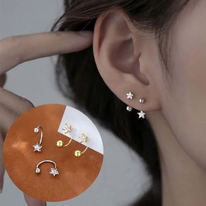 2st Gold Color Minimal Crystal Star Ear Ear Studs Earring For Women Korean Heart Brosk Helix Piercing Jewelry Gifts 240511