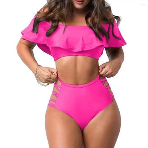 Women's Swimwear Comfortable Swimsuit High-waisted Bikini Set Stylish Off Shoulder With Trim High Waist Bandeau 2 Piece Push For Women