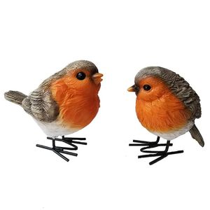 2pcs Robin Birds Garden Statues Наружные гидроизоляционные скульптуры домашние здания украшения 240522