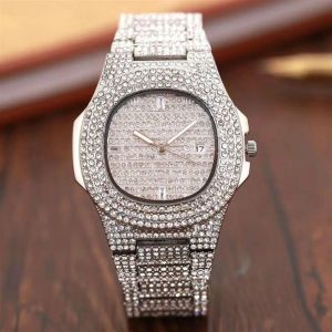 s New Full Diamond Watches Waterproof Mens Watches Fashion Quartz Wristwatches Stainless Steel Cool Calendar Men Watch Gif2238