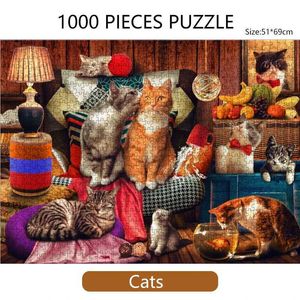 Puzzles 69*51cm Adult 1000 Paper Pieces Jigsaw Puzzle Living Room Cats Cute Animals Paintings Stress Reducing Toys Christmas Gifts Y240524